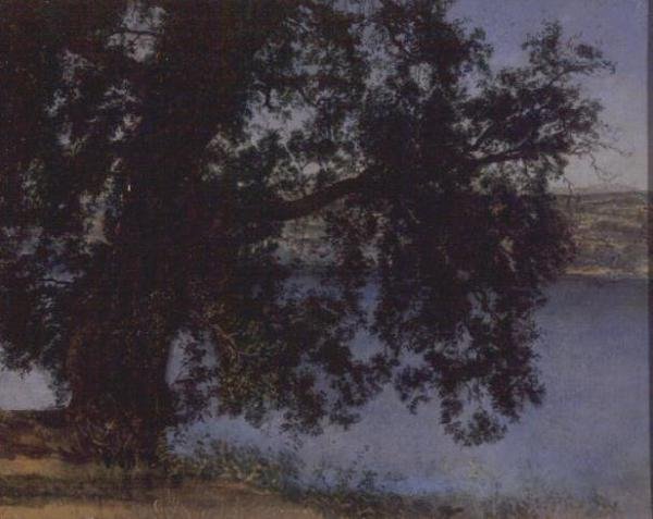 Tre i skyggen over vannet nær Castel Gandolfo, før 1846 (olje på papir) av Aleksandr Andreevich Ivanov