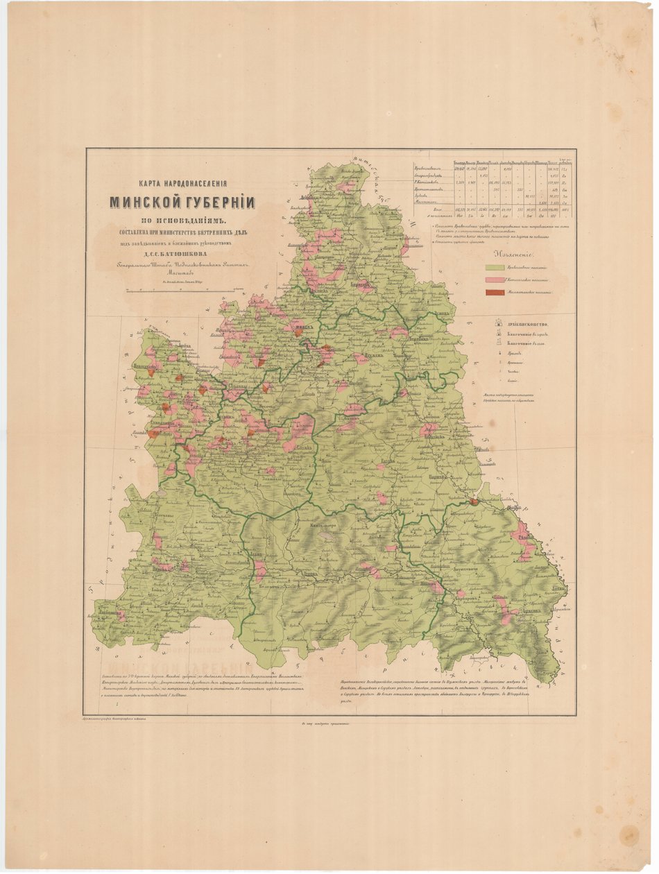 Kart over befolkningen i Minsk Governorate of Confessions, 1864 av Aleksandr Fyodorovich Rittikh