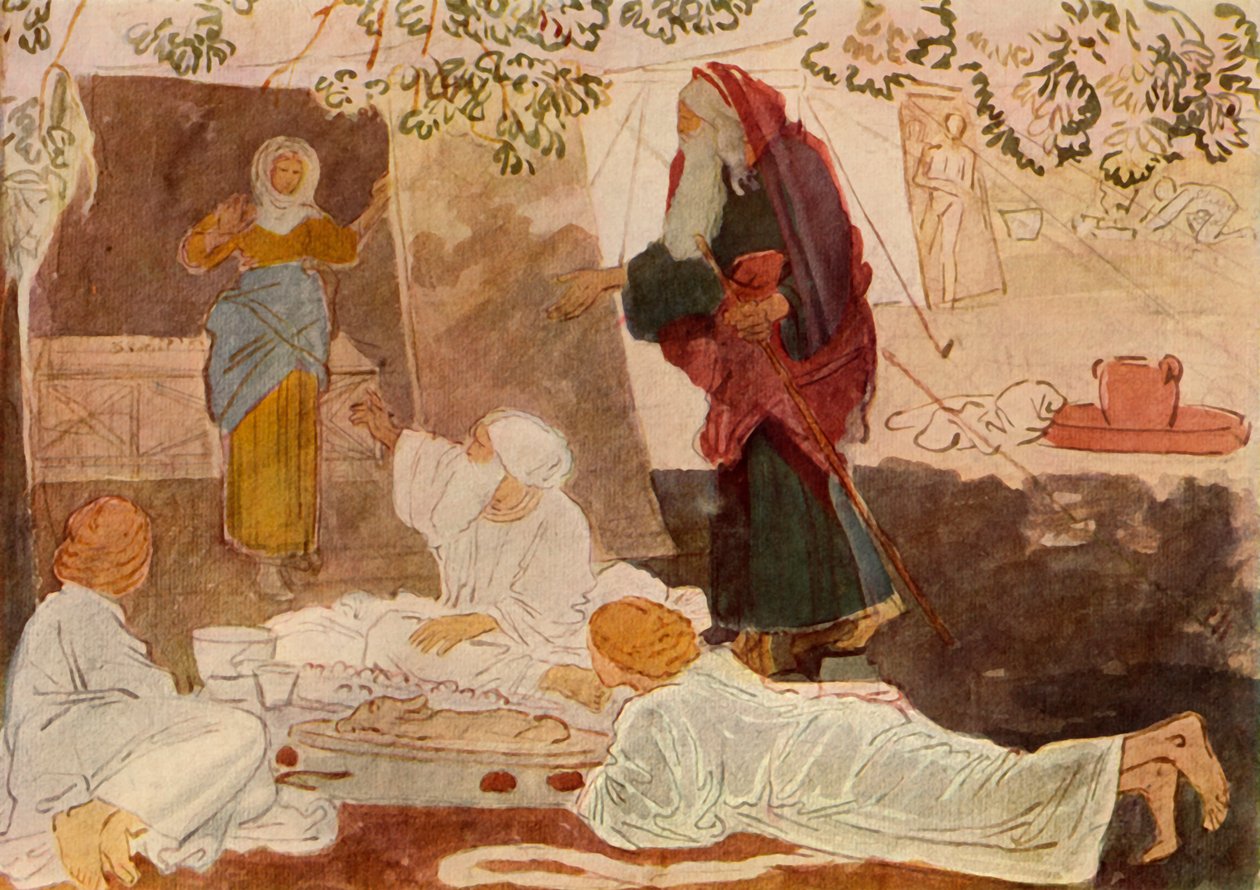 Tre pilegrimer på besøk til Abraham, midten av 1800-tallet, 1965. av Aleksandr Ivanov