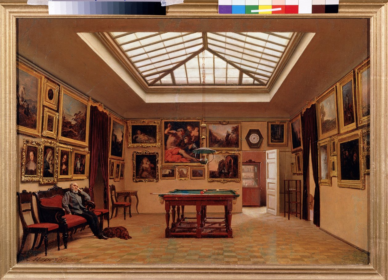 I en biljardhall. Maleri av Alexander Ivanovich Morozov (1835-1904), olje på lerret av Aleksandr Ivanovich Morozov
