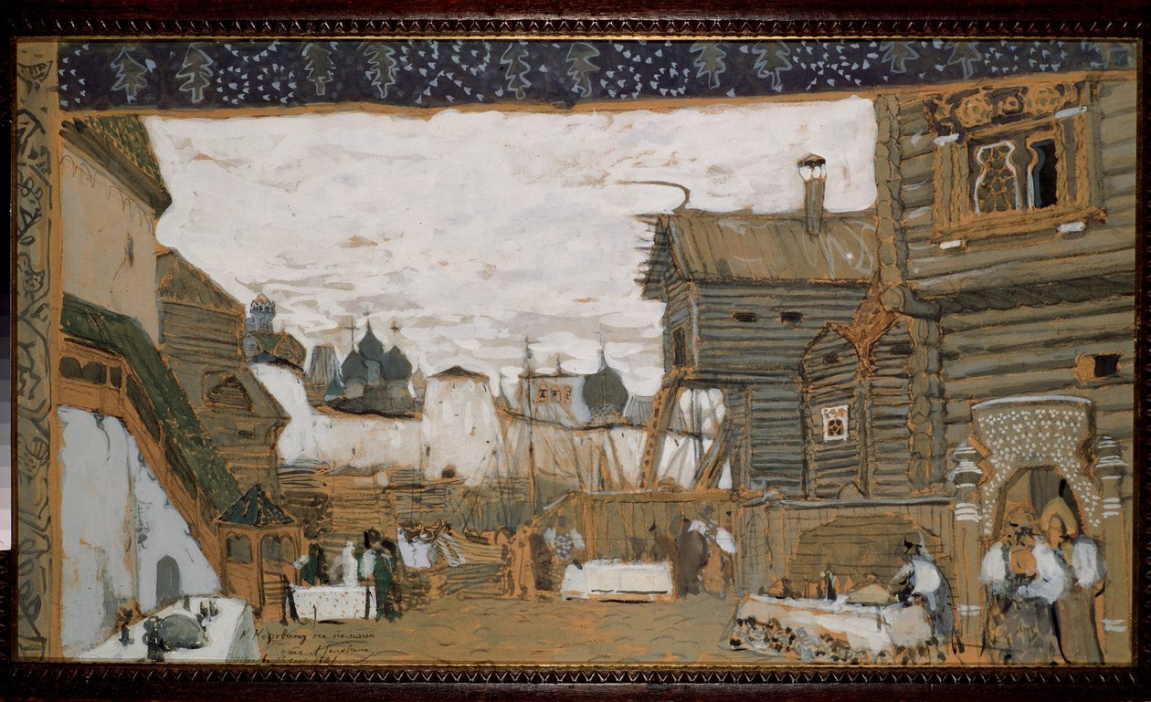 Forberedende sett til operaen The Pskov Maiden av N.Rimsky Korsakov (Rimsky-Korsakov) (1844-1908). Utsikt over et barns animested av Aleksandr Jakovlevic Golovin