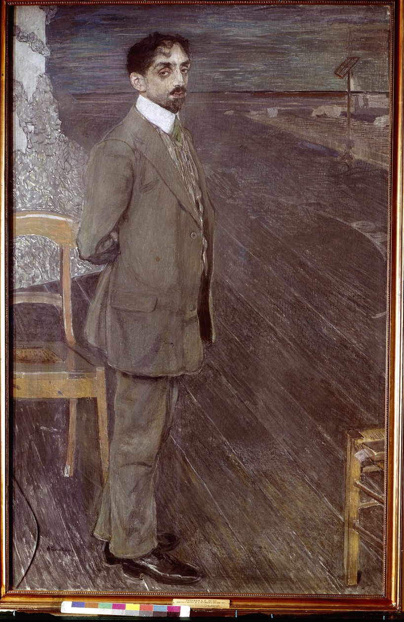 Portrett av poeten Mikhail Kuzmin (1875-1936) (Portrett av poeten M. Kuzmin). Verk av Alexander Yakovlevich Golovin (1863-1930), tempera og pastell på lerret av Aleksandr Jakovlevic Golovin