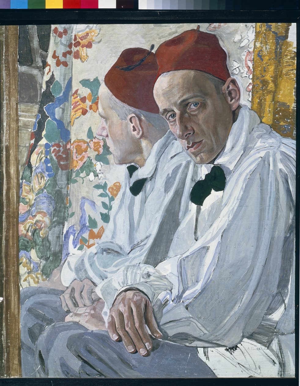 Portrett av showprodusenten Vsevolod Meyerhold (1874-1940). Verk av Alexander Golovin (Alexander Golovin) (1863-1930), tempera på panel av Aleksandr Jakovlevic Golovin