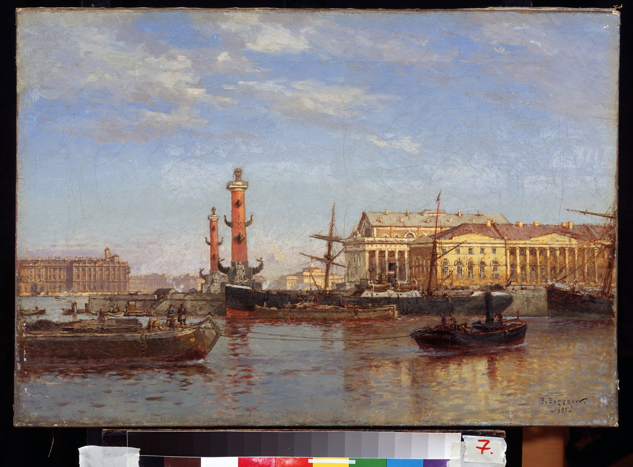 Utsikt over St. Petersburg fra Neva. (Utsikt over St Petersburg fra Neva). Maleri av Alexander Karlovich Beggrov (1841-1914). Olje på lerret, 46 x 65 cm av Aleksandr Karlovich Beggrov