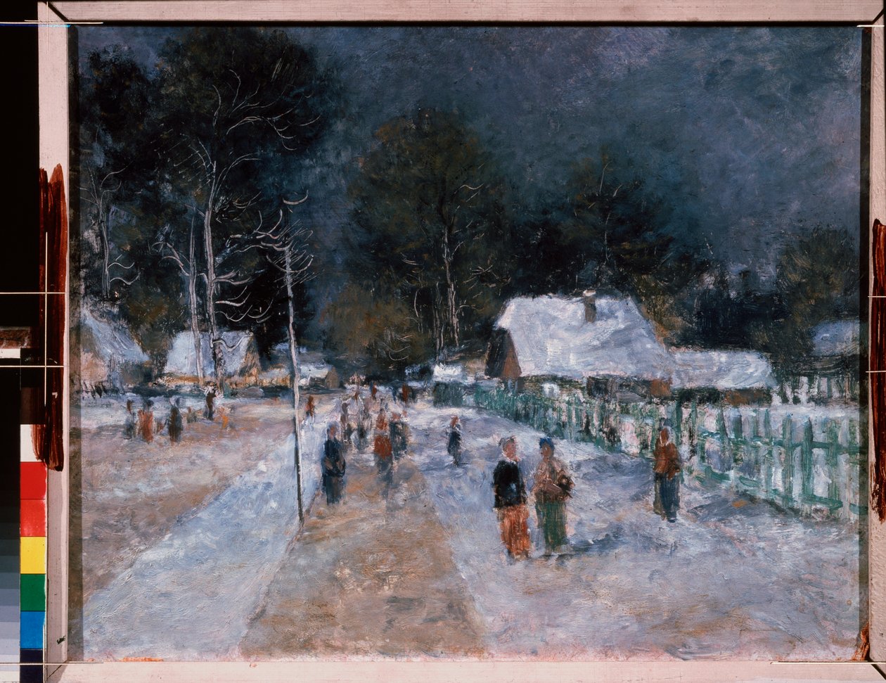 Vinter. Verk av Alexander Vasilyevich Shevchenko (Alexander Shevchenko) (1883-1948), olje på papp av Aleksandr Vasilievich Shevchenko