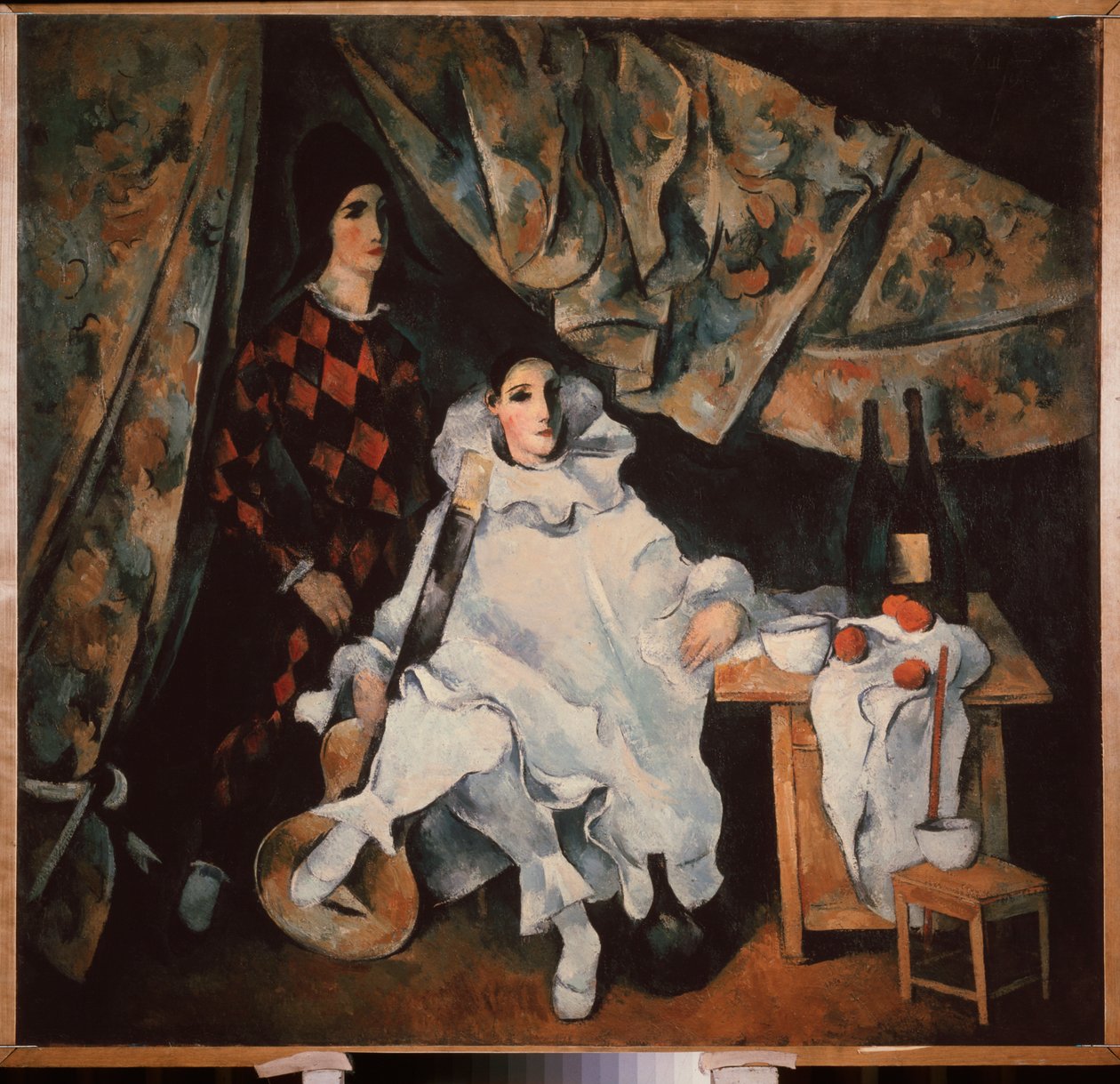Cyrano sjongleringsbrødrene. (i Pjerrot og Harlekin-drakt). Maleri av Alexander Vasilyevich Shevchenko (Alexander Shevchenko) (1883-1948), olje på lerret av Aleksandr Vasilievich Shevchenko