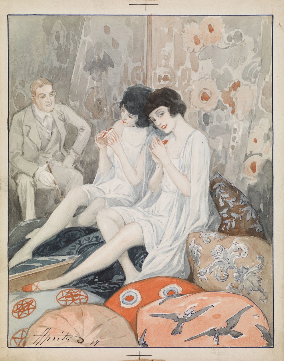 ""Woman in a boudoir"" (Lady in Her Boudoir) Akvarell av Alexander Apsit (1880-1944) av Aleksandrs Apsit