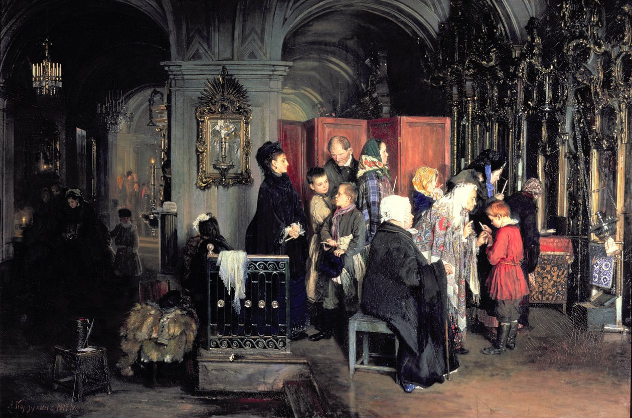 Før skriftemålet, 1877 av Aleksei Ivanovich Korzukhin
