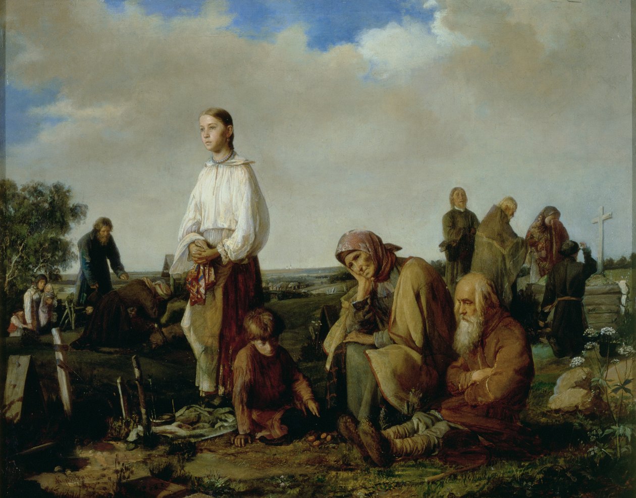 The Wake at the Cemetery, 1865 av Aleksei Ivanovich Korzukhin