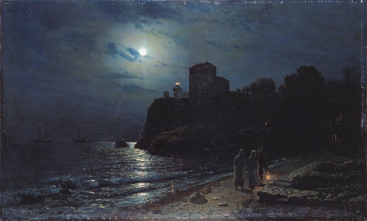 Moonlight on the Edge of a Lake, 1870 av Alexei Kondratjewitsch Sawrassow
