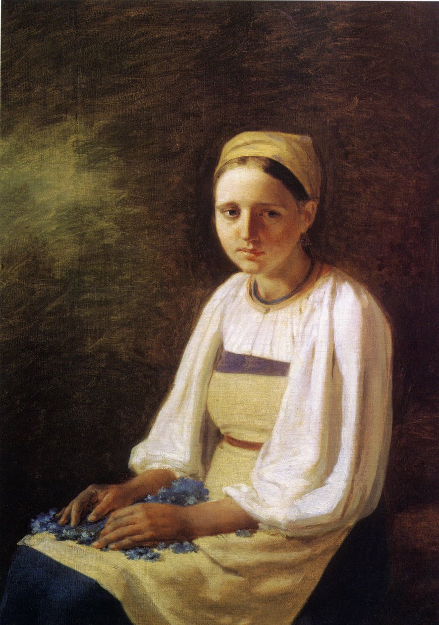 En bondepike med kornblomster, 1820-tallet av Aleksei Gavrilovich Venetsianov