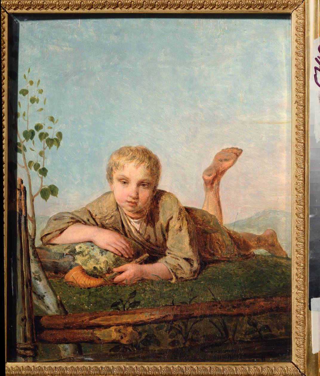 Hyrdegutt med pipe - Maleri av Alexei Gavrilovich Venetsianov (1780-1847), olje på lerret, cirka 1820, russisk kunst av Aleksei Gavrilovich Venetsianov