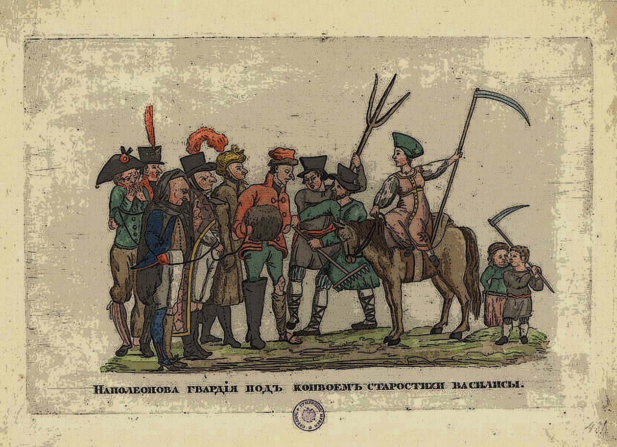 Grande Armée under eskorte av Starosta Vasilisa, etter 1812 av Aleksei Gavrilovich Venetsianov