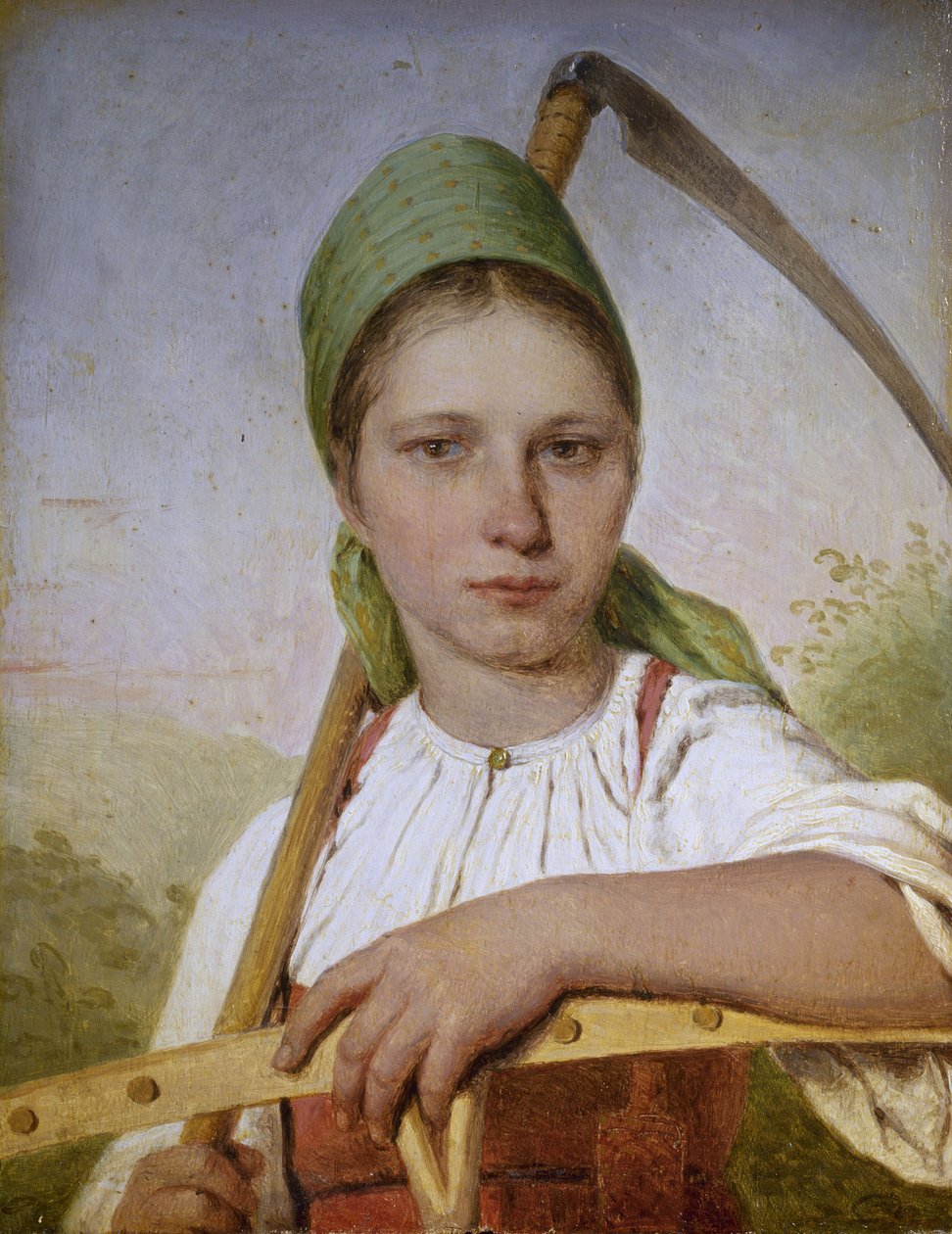 Bondekvinne med ljå og rake, før 1825 av Aleksei Gavrilovich Venetsianov