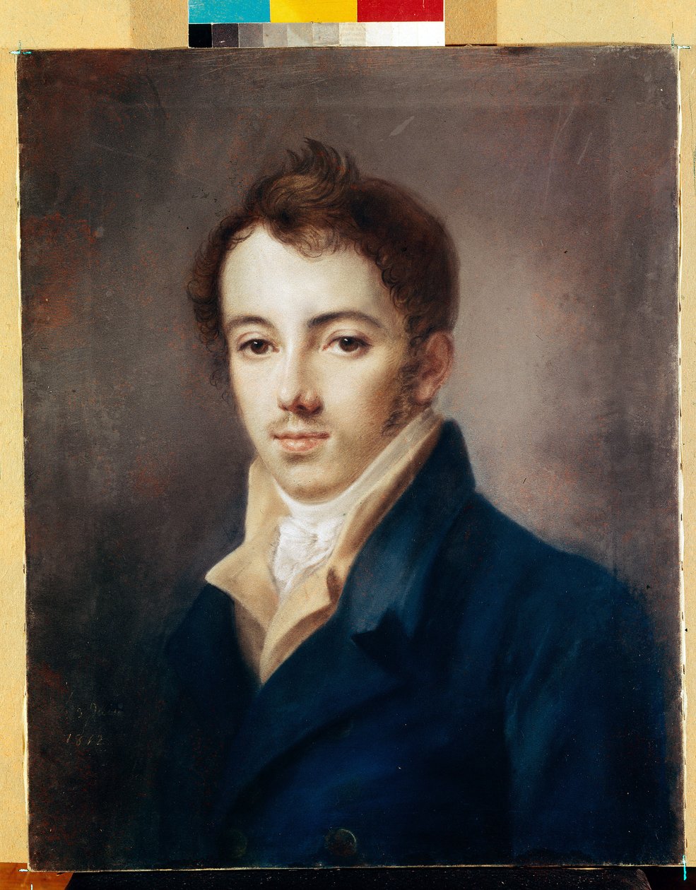 Portrett av Decembrist (Decabrist) Michail A. Fonvizin (1787-1854). (Portrett av Decembrist M.A. Fonvizin). Verk av Alexei (Alexis) Gevrilovich Venetsianov (1780-1847), pastell på papp av Aleksei Gavrilovich Venetsianov