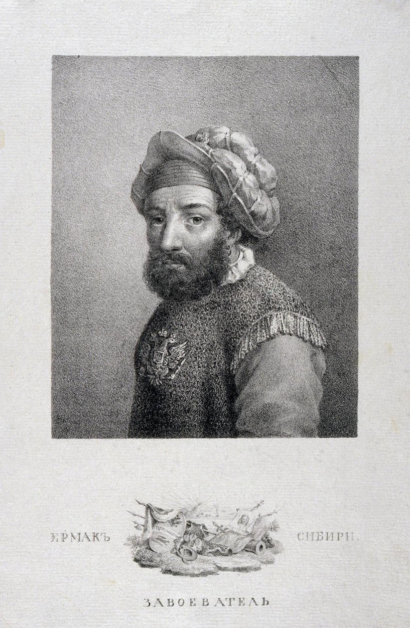 Portrett av kosakklederen, erobreren av Sibir Yermak Timopheyevich -1585, 1818 av Aleksei Gavrilovich Venetsianov