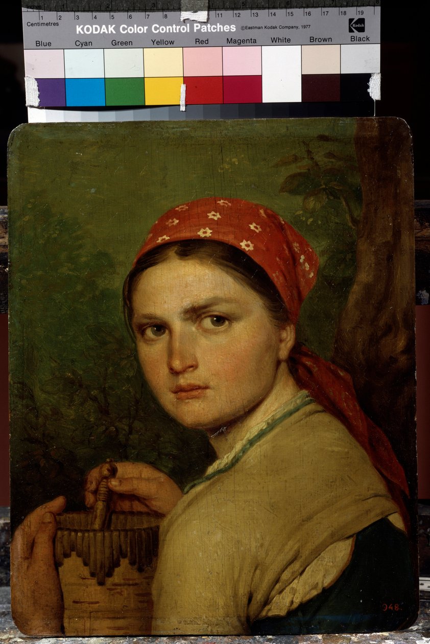 A Peasant Girl - Maleri av Alexei Gavrilovich Venetsianov (1780-1847), olje på lerret, ca. 1824, russisk kunst av Aleksei Gavrilovich Venetsianov