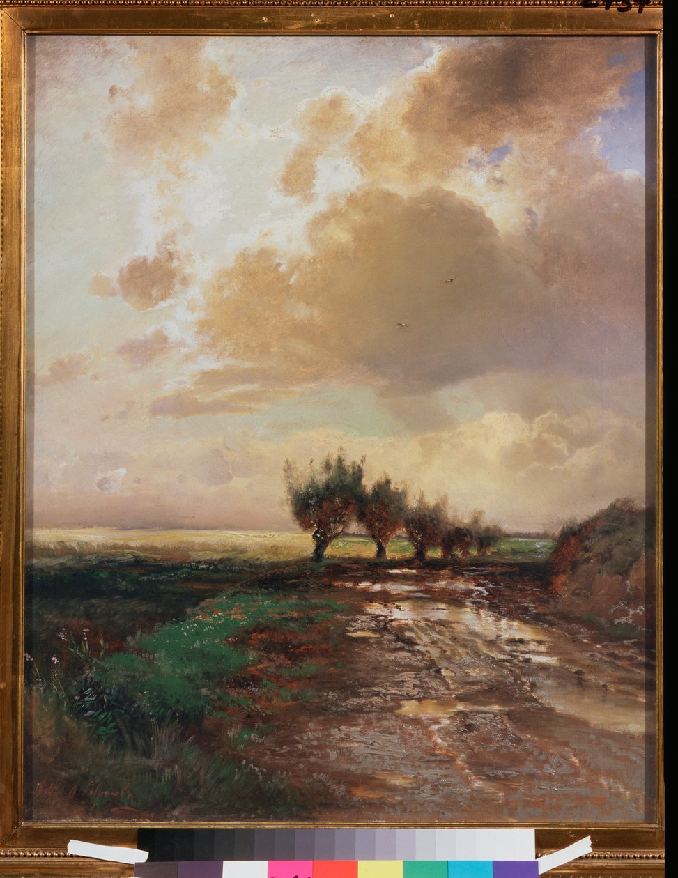 Route de campagne (Country road) - Peinture de Alexei Kondratyevich Savrasov (1830-1897), huile sur toile   1325631   no       norwegian Successfully Translated  Original: Teppozu and Tsukiji Honganji Temple (Teppozu Tsukiji Monzeki), from the series "Supp av Alexei Kondratjewitsch Sawrassow