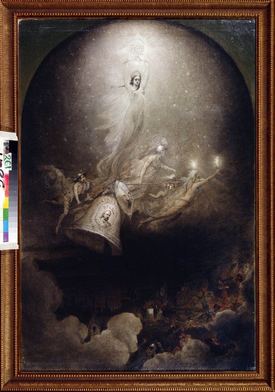 "Apotheoses of the Newspapers ""The Bell"" og ""The Polar Star"" of Socialist Inspiration"" Maleri av Alexei Petrovich Bogolyubov (Bogoliubov eller Bogolioubov) (1824-1896) 1860 State Central Literary Museum, Moskva av Aleksei Petrovich Bogolyubov