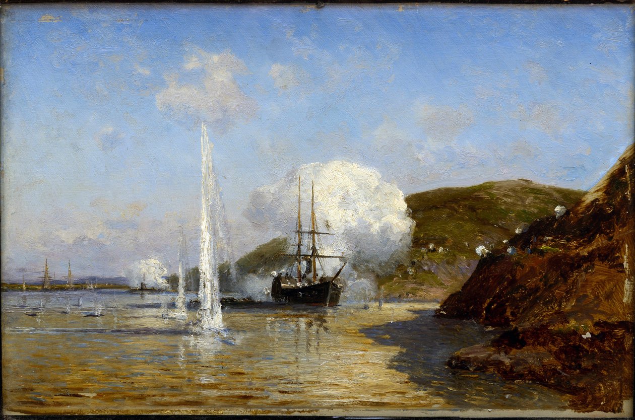 Handlingen til Nikolai Skrydlov (1844-1918) på Donau av Alexei Petrovich Bogolyubov (Bogoliubov eller Bogolioubov) (1824-1896) av Aleksei Petrovich Bogolyubov
