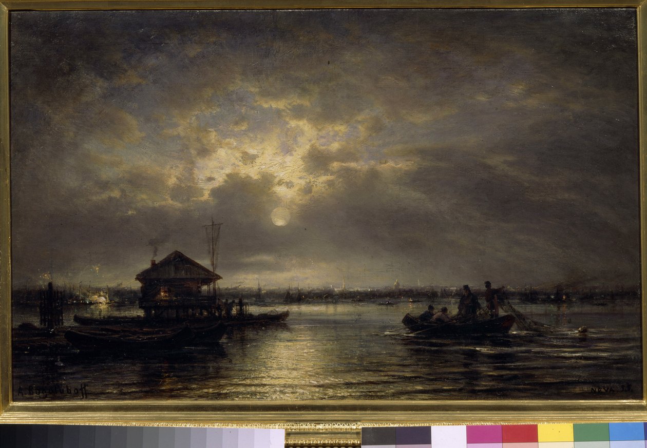 "Summer Night on the Neva" (Summer Night on the Neva) Maleri av Alexei Bogolioubov (Bogolyubov) (1824-1896) Olje på lerret 1875 Dim 48x73,5 cm State Tretyakov Gallery, Moskva av Aleksei Petrovich Bogolyubov