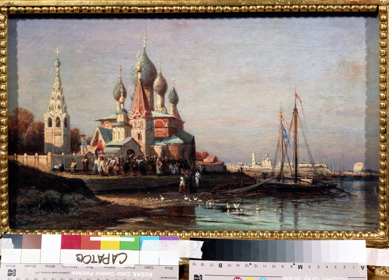 Påskeprosesjon i Yaroslavi (Russland). Maleri av Alexei Petrovich Bogolyubov (Bogoliubov eller Bogolioubov) (1824-1896). Olje på lerret, 34,5 x 25,6 cm av Aleksei Petrovich Bogolyubov