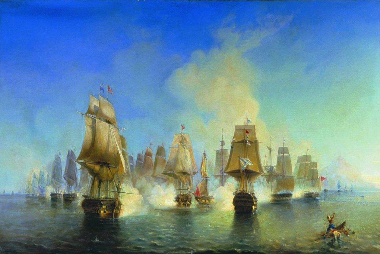 Sjøslaget ved Athos av Aleksei Petrovich Bogolyubov
