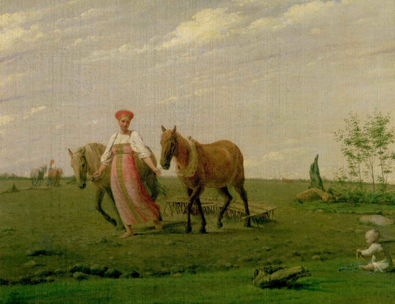 Pløying om våren, 1820-årene av Aleksei Gavrilovich Venetsianov