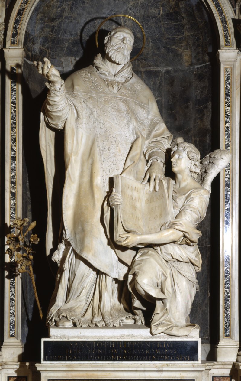 Saint Philip Neri med en engel (marmor) av Alessandro Algardi