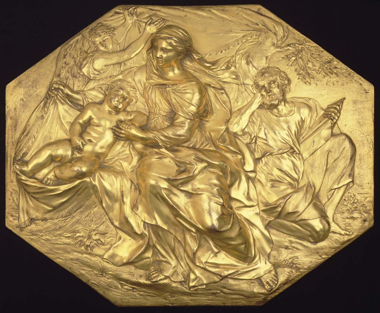 The Rest on the Flight into Egypt, relieff, ca. 1635-40 (forgylt bronse) av Alessandro Algardi
