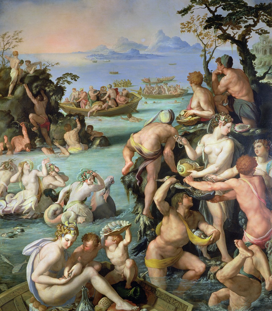 The Pearl Fishers, 1572 (skifer) av Alessandro Allori