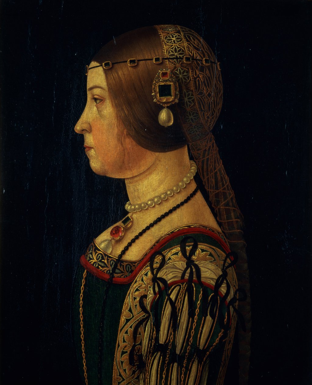 Portrett av Barbara Pallavicino, ca. 1520-28 (panel) av Alessandro, Araldi