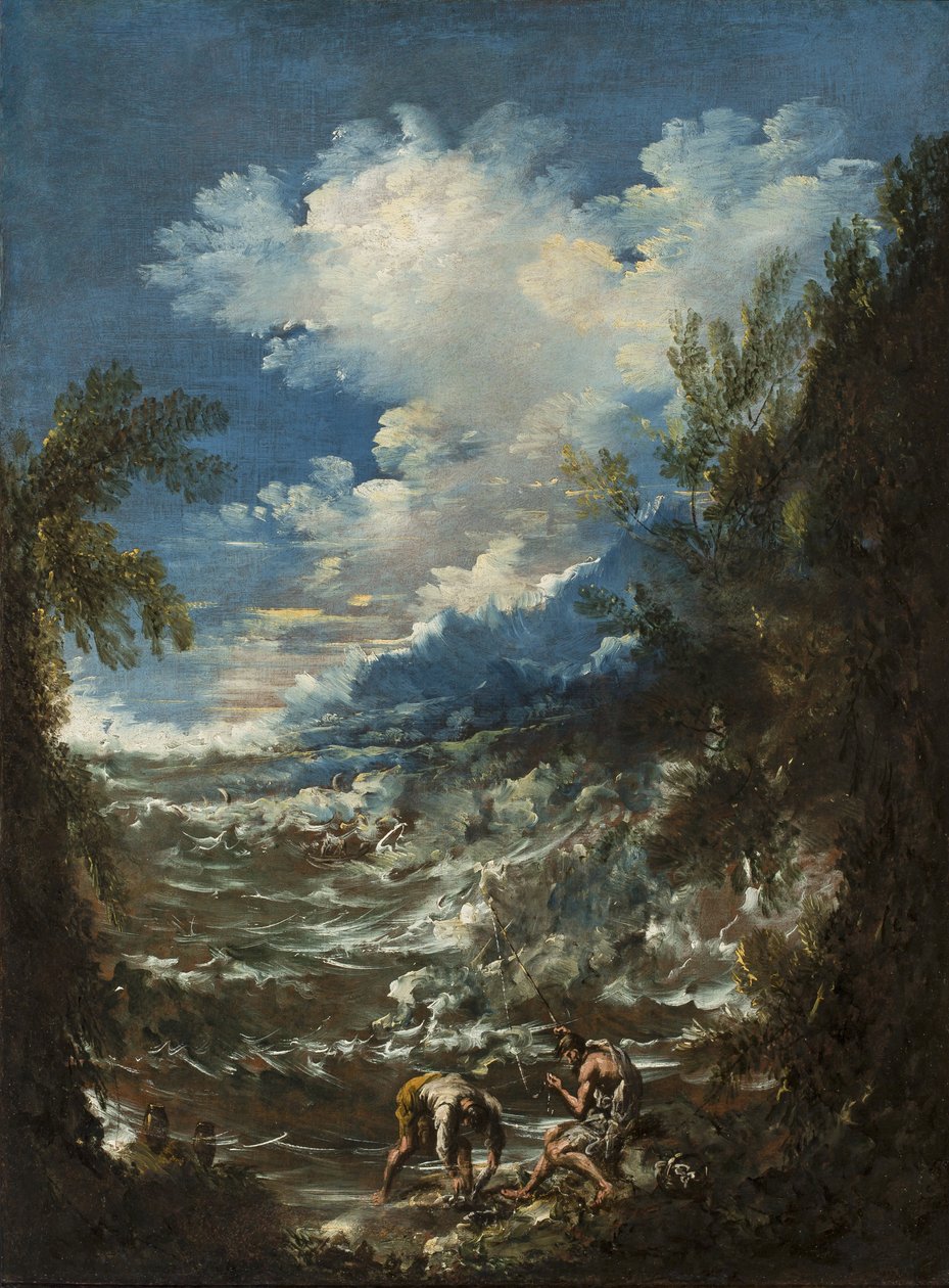 Landskap med fiskere, ca.1730 av Alessandro Magnasco