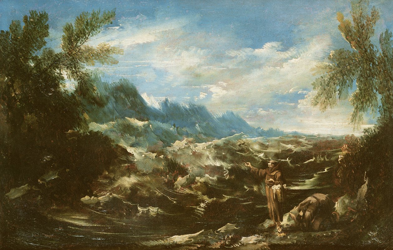 Den hellige Antonius av Padua forkynner for fiskene i Rimini, ca. 1720-25 av Alessandro Magnasco