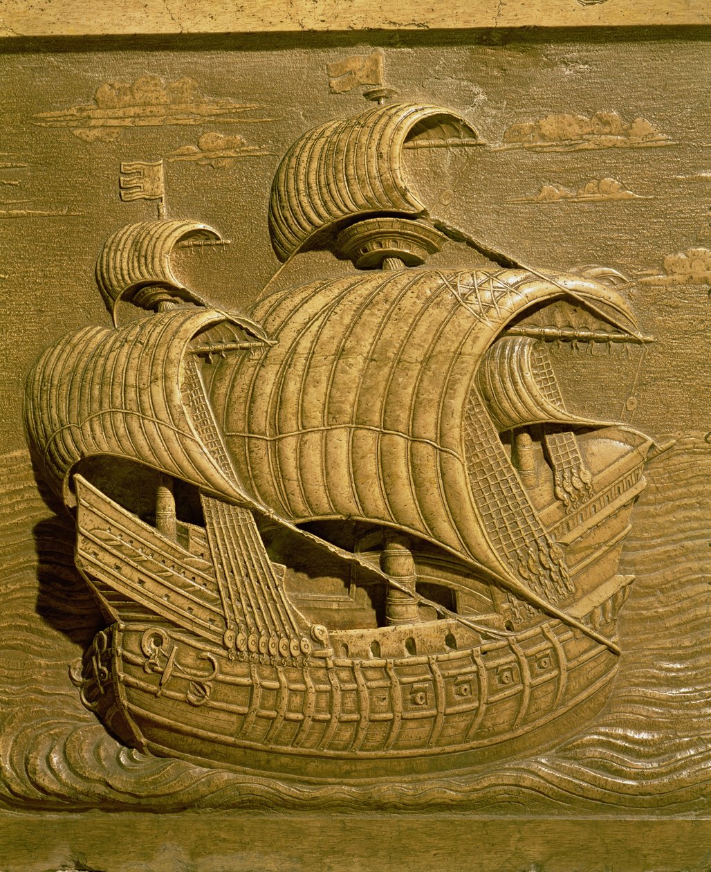 Relieff som viser en venetiansk gallion fra graven til Alessandro Contarini (d.1553) av Alessandro Vittoria