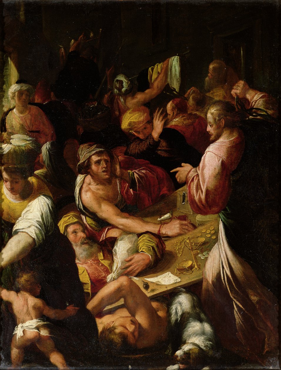 Jesus jager kjøpmennene ut av tempelet av Alessandro di Vincenzio Fei