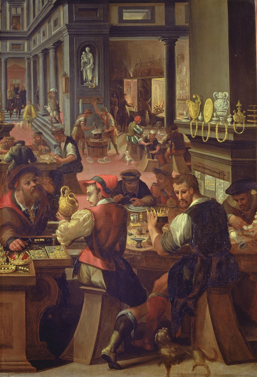 The Jewellers' Workshop, 1572 (olje på skifer) av Alessandro di Vincenzio Fei