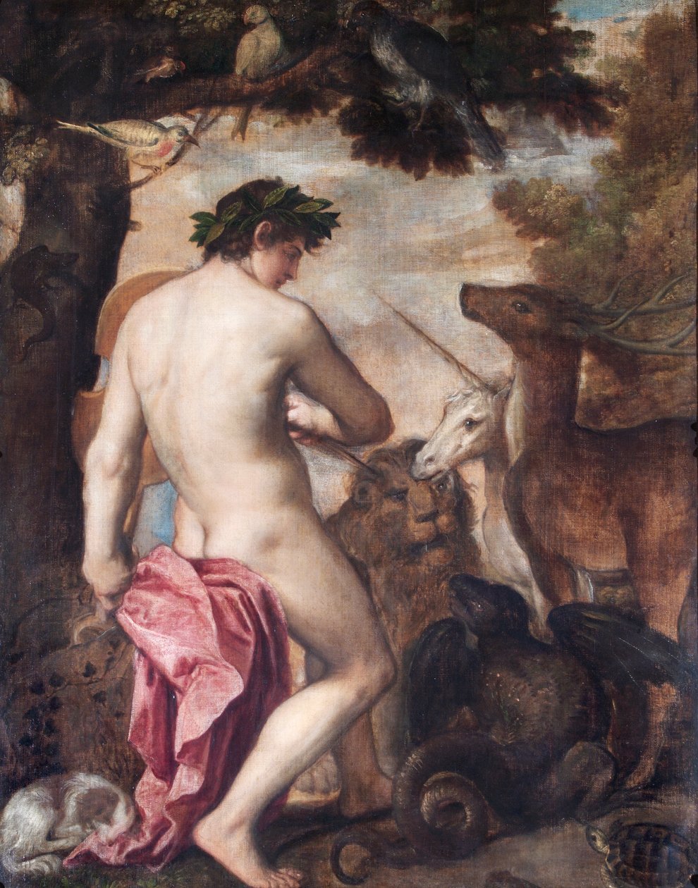 Orpheus Enchanting The Animals (olje på lerret) av Alessandro (1588–1649) (attr. to) Titian (workshop of) and Padovanino
