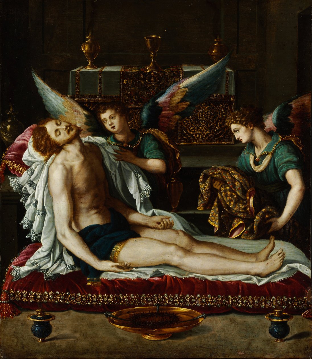 Kristi legeme salvet av to engler av Alessandro Allori
