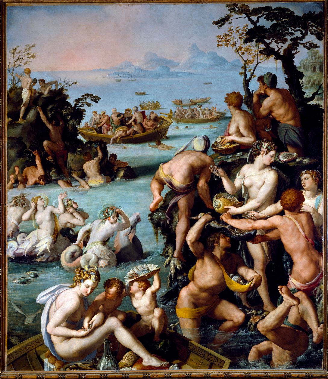 The Pearl Fishermen, ca. 1570-1573 (olje på skifer) av Alessandro Allori