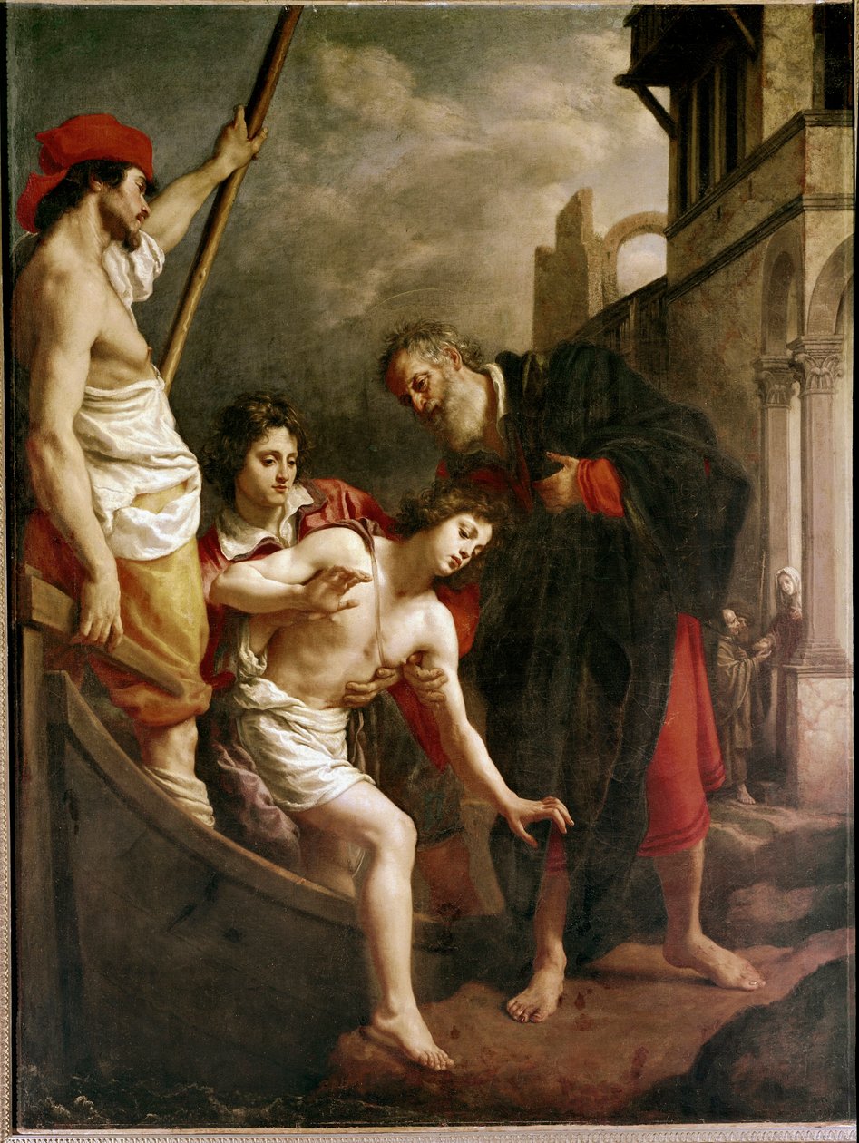 Gjestfriheten til St Julian (olje på lerret av Alessandro Allori