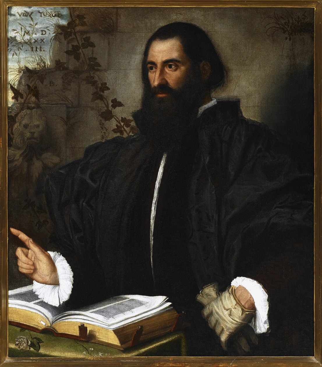 Portrait de Pietro Andrea Mattioli (Pierandrea Matthioli, Matthiole, Matthiolus (1501-1578), medecin et botaniste italien) .Peinture de Alessandro Bonvicino dit il Moretto (1498-1554), huile sur toile, 84x75 cm Nuova Genoas Museum, © Lu Strada Genoais Ricc av Alessandro Bonvicino Moretto
