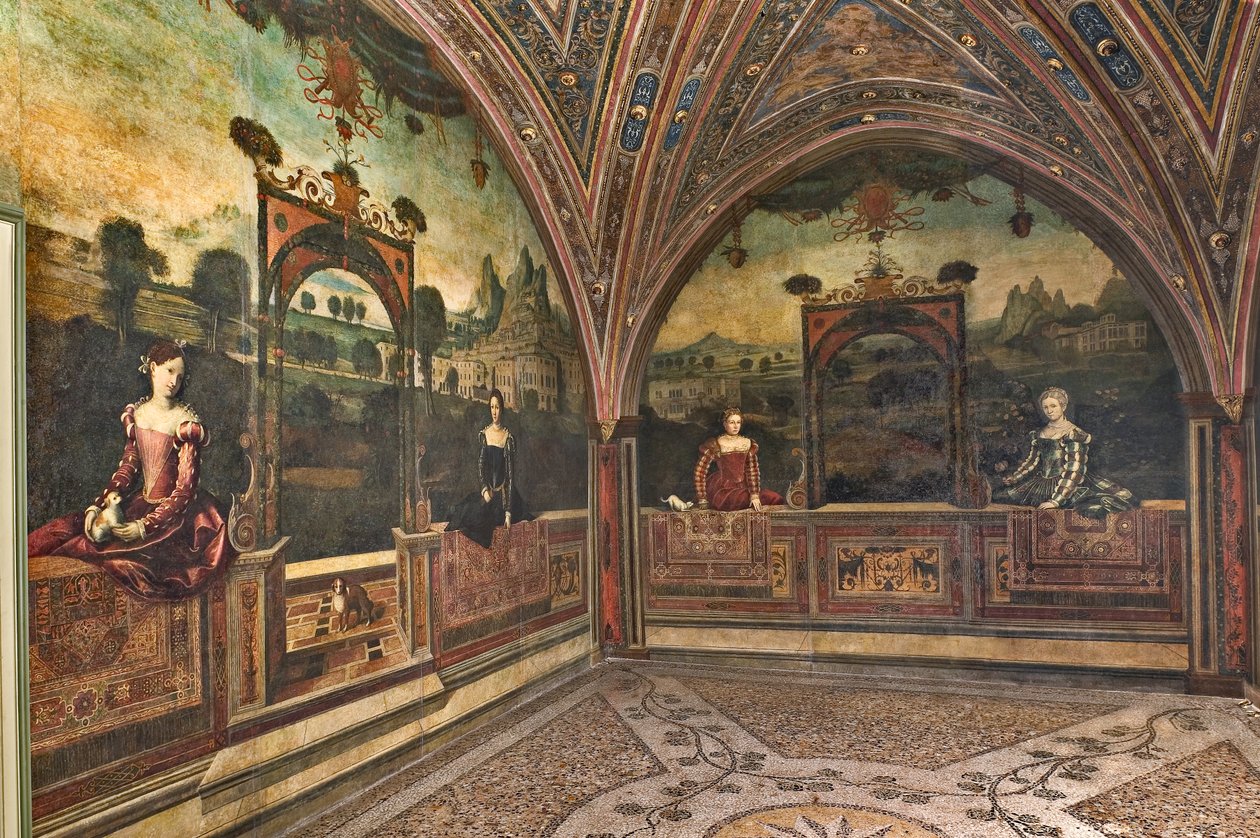 Small Room of the Noble Ladies (olje på lerret limt til veggene) av Alessandro Bonvicino Moretto