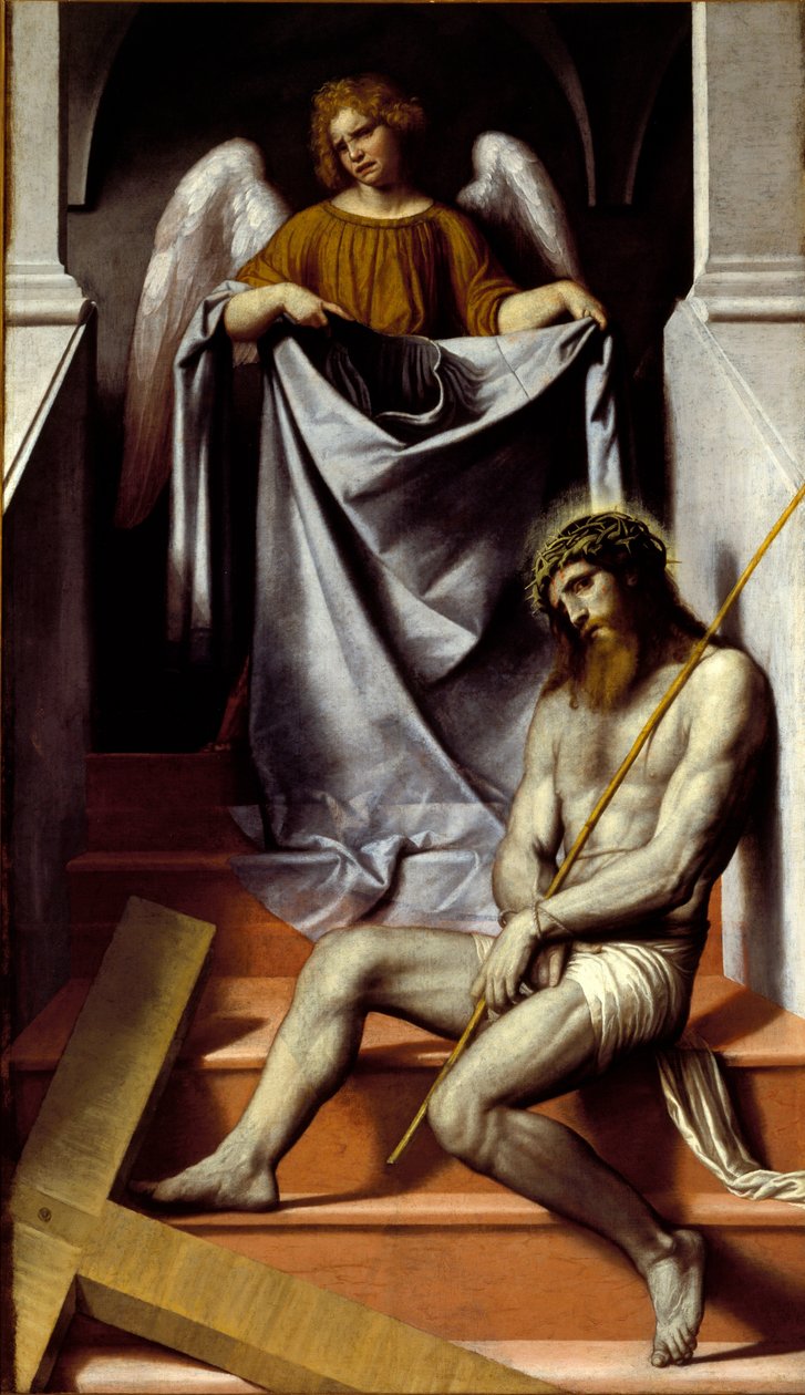 Kristi lidenskap og engelen Kristus faller i lidelse nær sitt kors. Maleri av Alessandro Bonvicino dit Il Moretto da Brescia (1498-1554) 1500-tallet Søn. 209x126 cm Brescia, Pinacoteca Tosio Martinengo av Alessandro Bonvicino Moretto