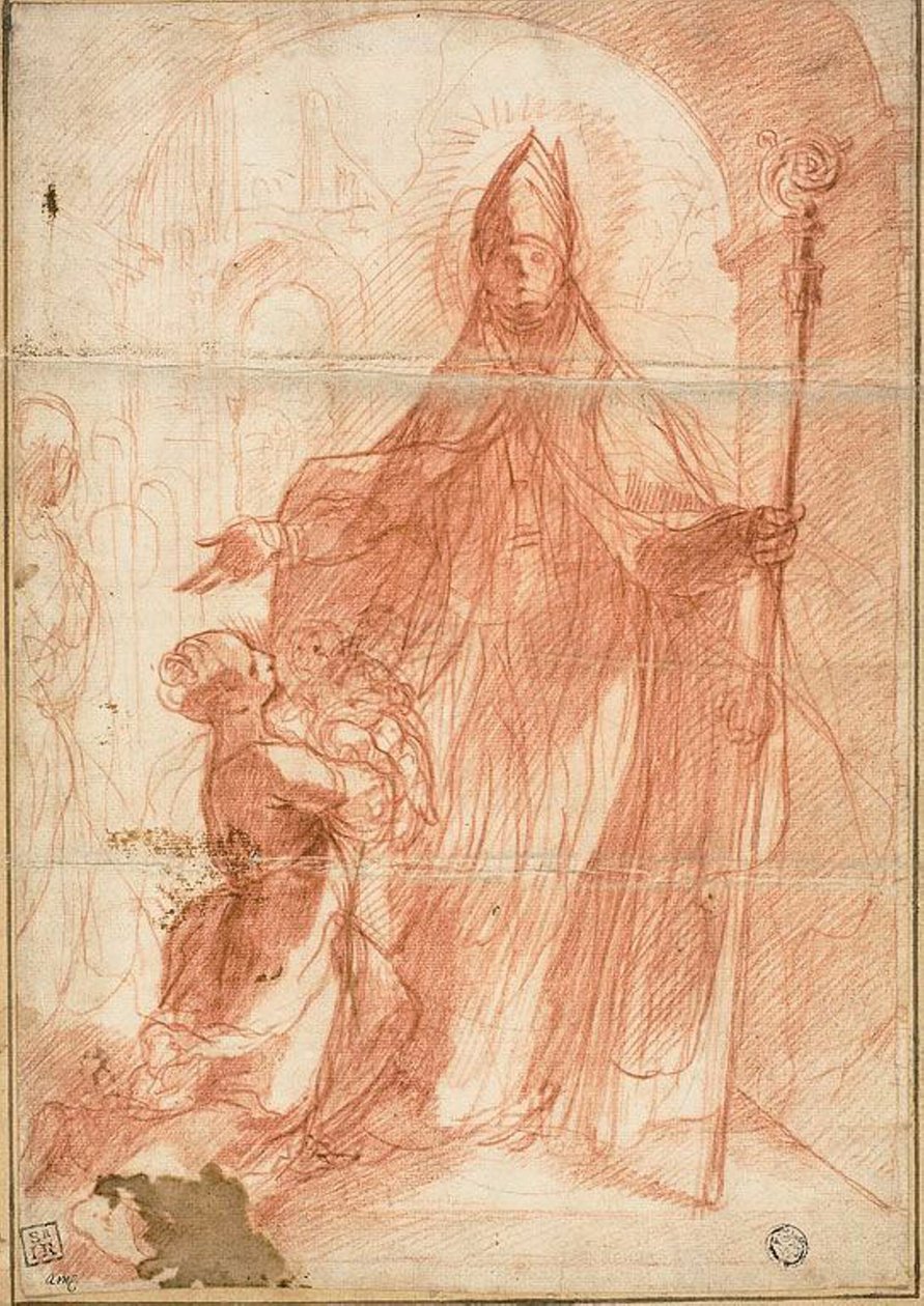 Biskop Saint velsigner en mor og et barn av Alessandro Casolani