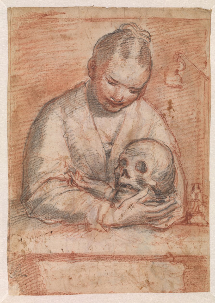 St Mary Magdalen med en hodeskalle i armene av Alessandro Casolani