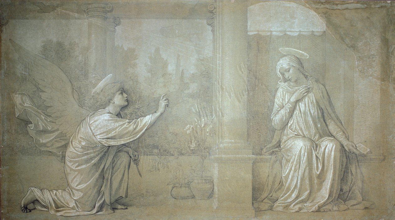 Bebudelsen, forberedende tegneserie for Cappella Raffo-fresken på Misericordia-kirkegården, Siena av Alessandro Franchi