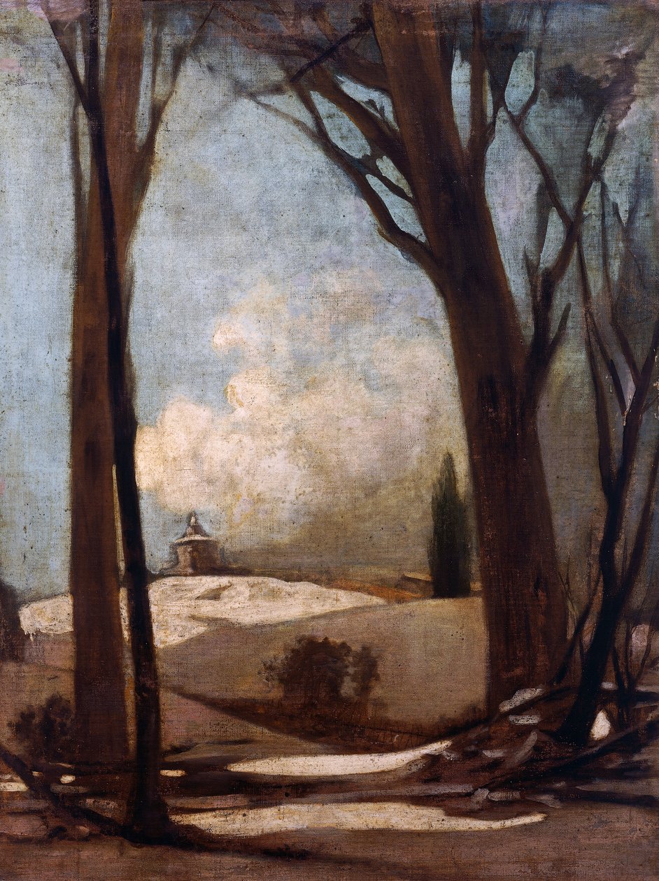 Snølandskap med San Luca, maleri av Alessandro Guardassoni (1819-1888), Italia av Alessandro Guardassoni