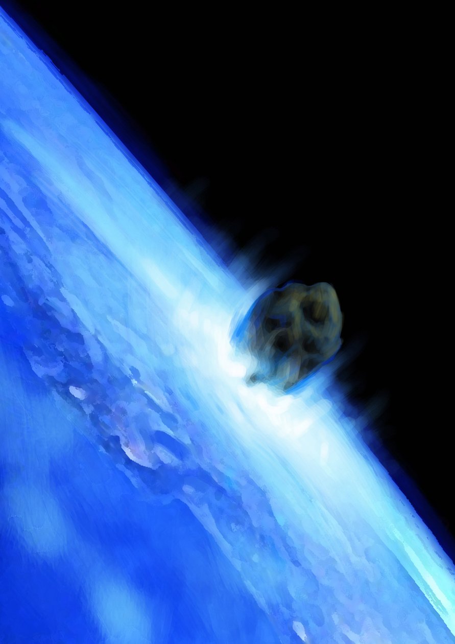 En asteroide som faller ut mot jorden, verdens ende. Tegning av Alessandro Lonati. 2012. av Alessandro Lonati
