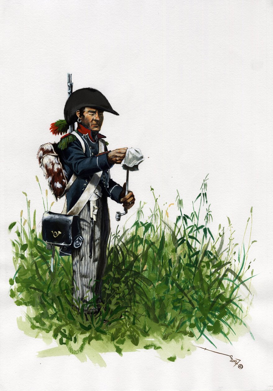 First Empire (1804–1814 og 1815): soldat infanterist jeger av den store franske Napoleonshæren. Tegning av Alessandro Lonati av Alessandro Lonati